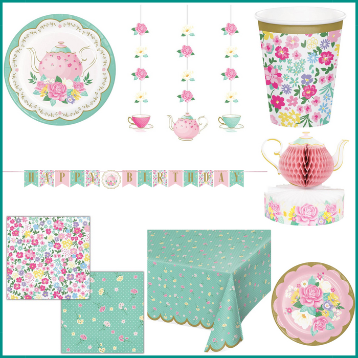 Party Decorations Floral Tea Party Birthday Kit for 8 (46 Total Items)