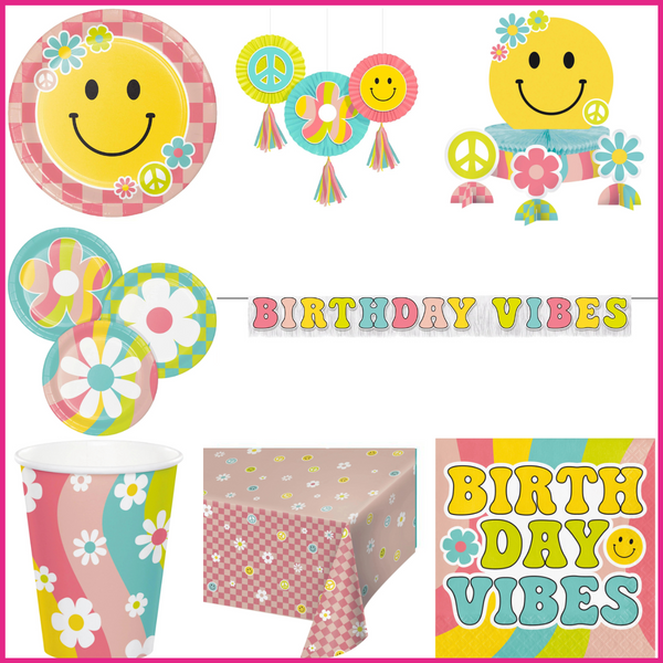 Party Decorations Flower Power 46 Piece Birthday Party Kit for 8