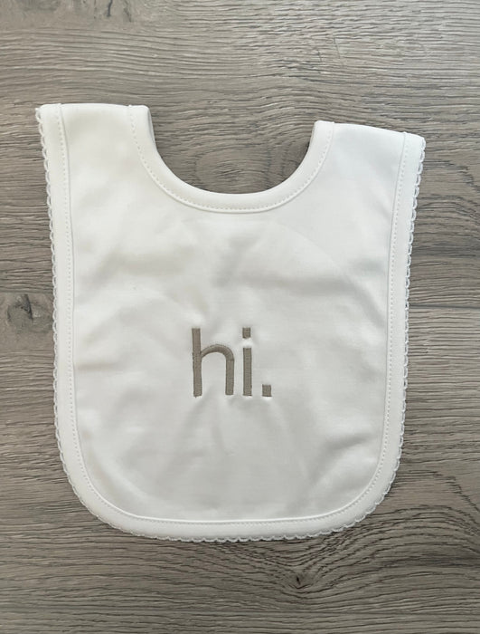 Cute as Buttons Hi. Pima Bib -Pebble