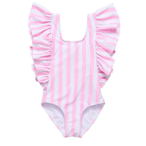 Snapper Rock Pink Stripe Wide Frill Swimsuit