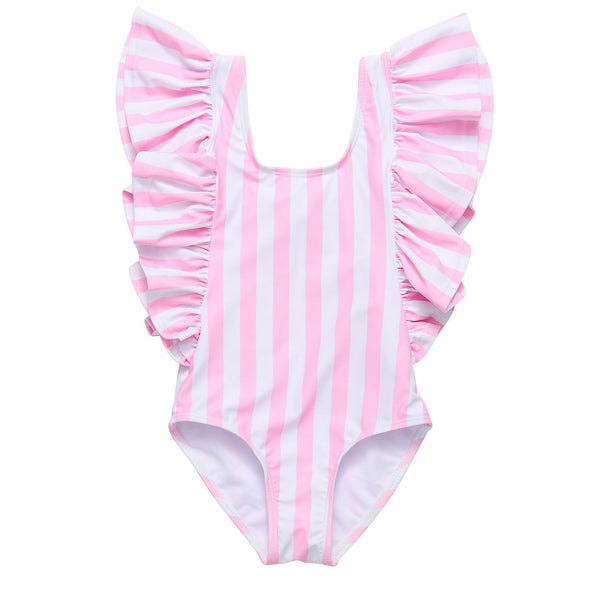 Snapper Rock Pink Stripe Wide Frill Swimsuit