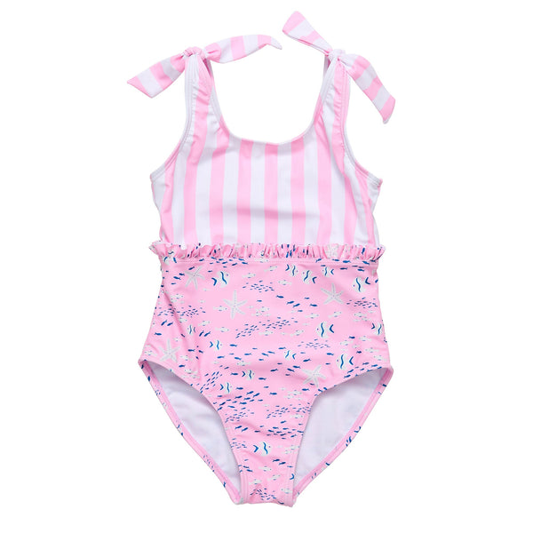 Snapper Rock Pink Sea Shoulder Tie Swimsuit