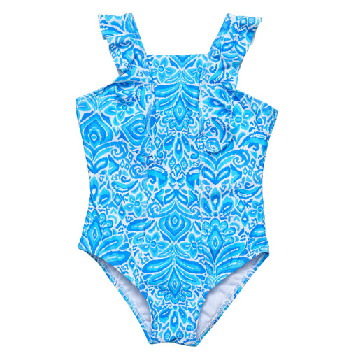 Snapper Rock Santorini Blue Ruffle Shoulder Swimsuit