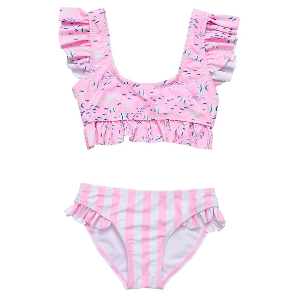 Snapper Rock Pink Sea Frilled Crop Bikini