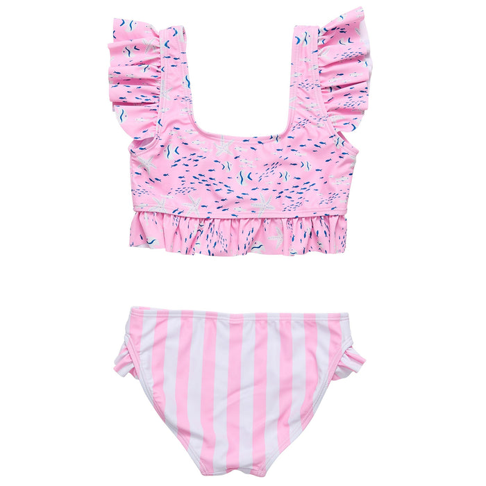 Snapper Rock Pink Sea Frilled Crop Bikini
