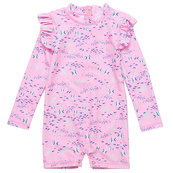 Snapper Rock Pink Sea Long Sleeve Sunsuit