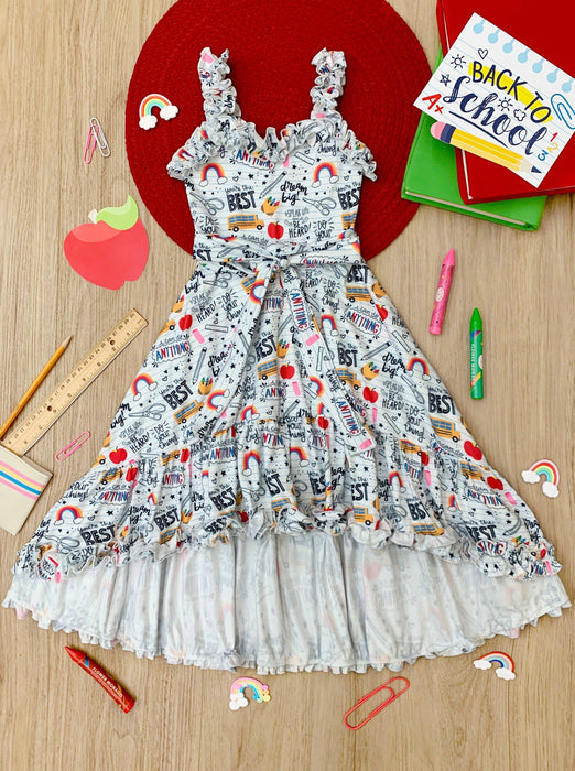 Mia Belle Girls Do Your Thing Doodle Hi-Lo Dress