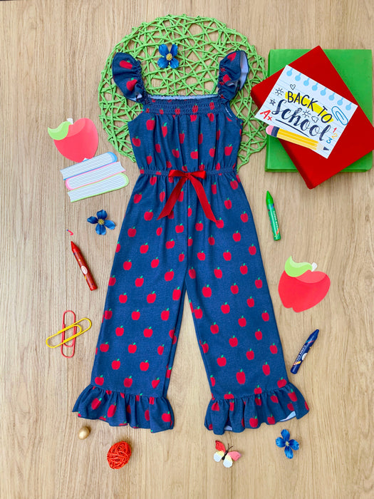 Mia Belle Girls My Smart Apple Ruffle Jumpsuit