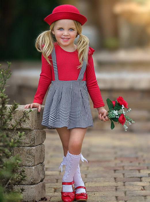 Mia Belle Girls Little Lady Gingham Suspender Skirt Set