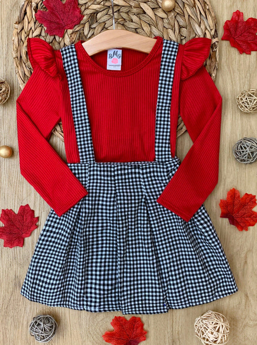 Mia Belle Girls Little Lady Gingham Suspender Skirt Set