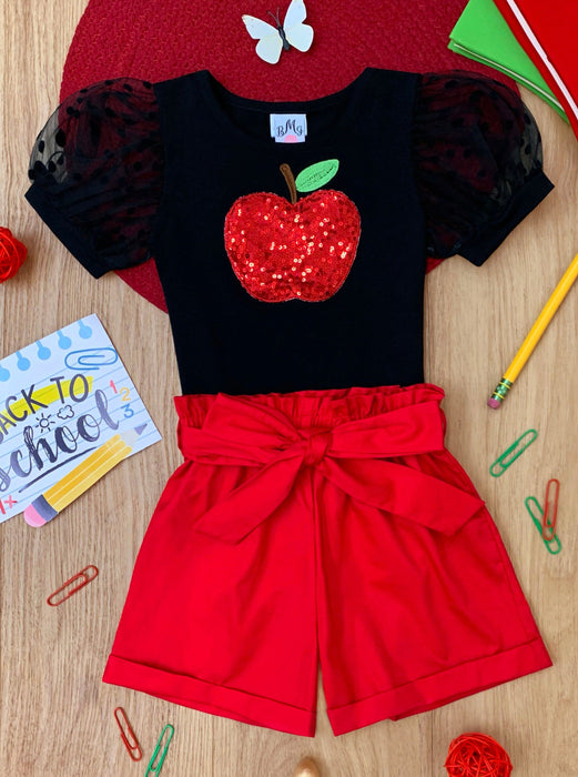 Mia Belle Girls Apple Of My Eye Top and Paperbag Short Set