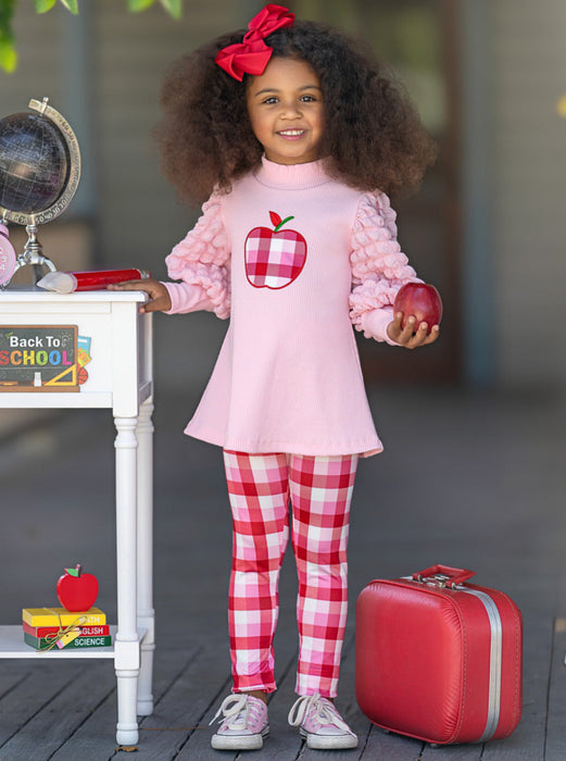 Mia Belle Girls Sweet Schoolgirl Apple Tunic and Checkered Legging Set