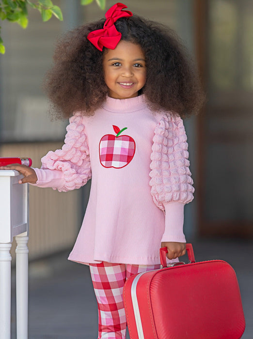 Mia Belle Girls Sweet Schoolgirl Apple Tunic and Checkered Legging Set