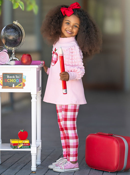 Mia Belle Girls Sweet Schoolgirl Apple Tunic and Checkered Legging Set