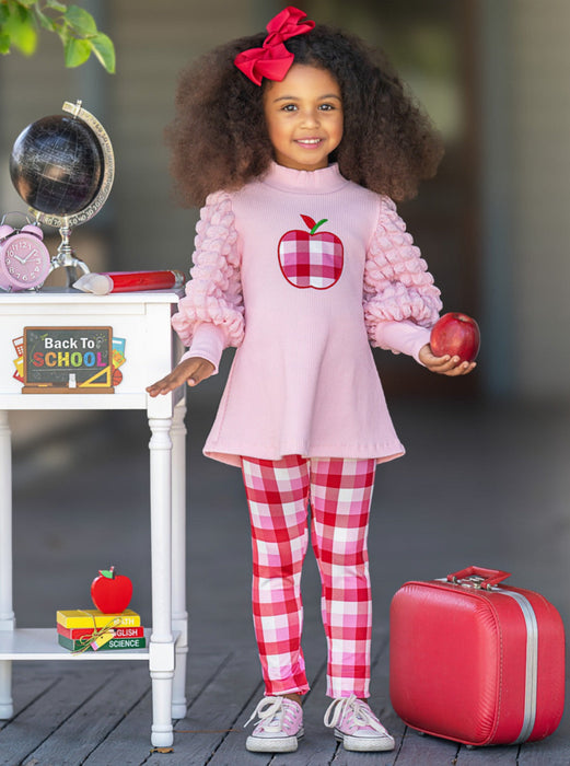 Mia Belle Girls Sweet Schoolgirl Apple Tunic and Checkered Legging Set