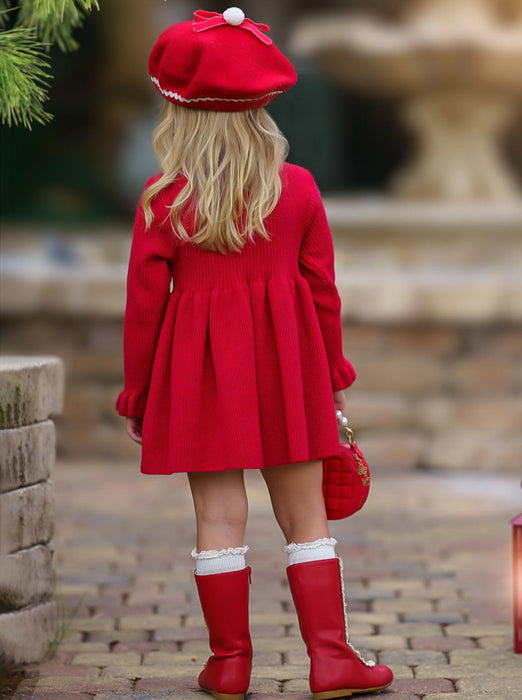 Mia Belle Girls Cozy Holiday Red Ruffle Knit Sweater Dress