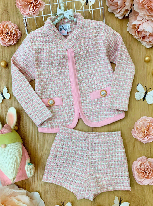 Mia Belle Girls Classy Tweed Matching Blazer and Short Set