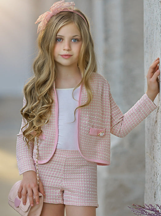 Mia Belle Girls Classy Tweed Matching Blazer and Short Set