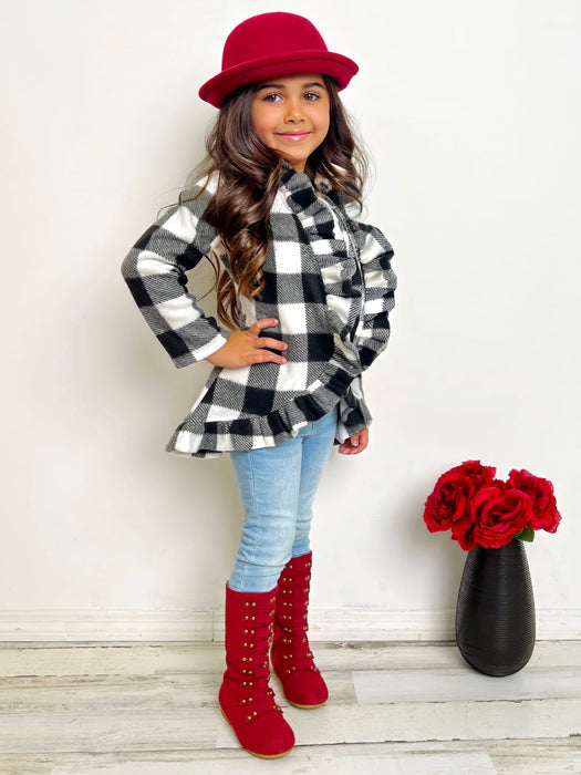 Mia Belle Girls All Ruffled Up Gingham Ruffles Cardigan