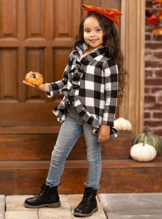 Mia Belle Girls All Ruffled Up Gingham Ruffles Cardigan