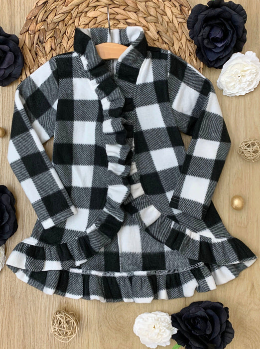 Mia Belle Girls All Ruffled Up Gingham Ruffles Cardigan