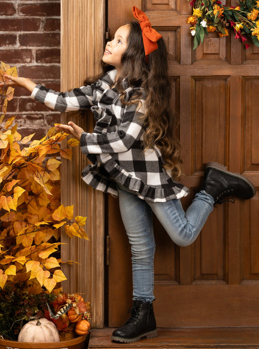 Mia Belle Girls All Ruffled Up Gingham Ruffles Cardigan