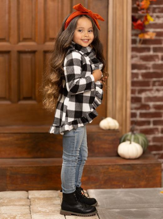 Mia Belle Girls All Ruffled Up Gingham Ruffles Cardigan