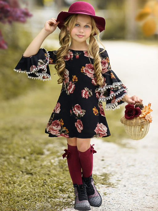 Mia Belle Girls Dark and Lovely Tiered Sleeve Floral Miya Dress