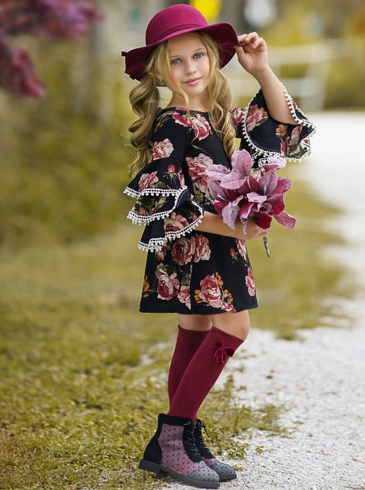 Mia Belle Girls Dark and Lovely Tiered Sleeve Floral Miya Dress