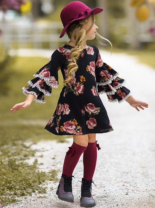 Mia Belle Girls Dark and Lovely Tiered Sleeve Floral Miya Dress
