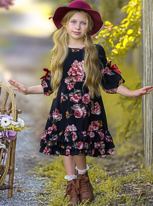 Mia Belle Girls Romantic Rose Floral Cloda Dress