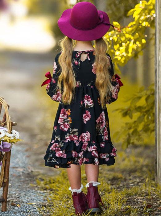 Mia Belle Girls Romantic Rose Floral Cloda Dress