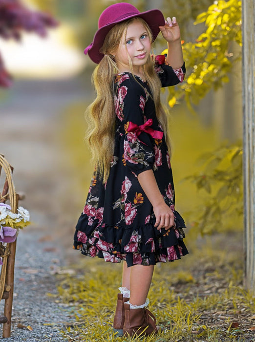 Mia Belle Girls Romantic Rose Floral Cloda Dress