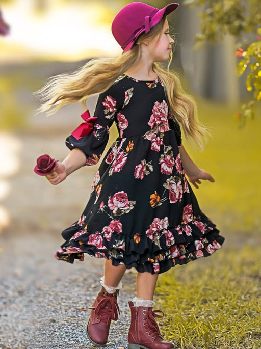 Mia Belle Girls Romantic Rose Floral Cloda Dress