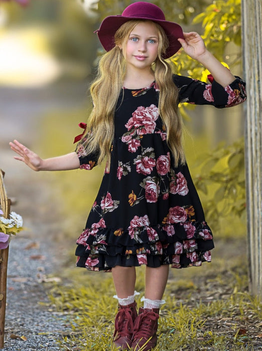 Mia Belle Girls Romantic Rose Floral Cloda Dress