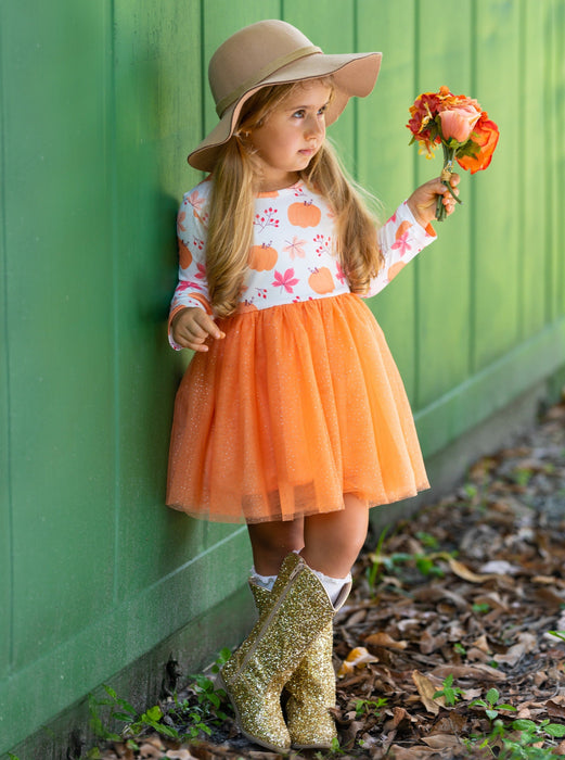 Mia Belle Girls The Best Pick Pumpkin Print Tutu Dress