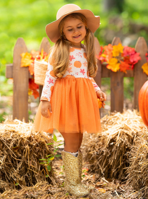 Mia Belle Girls The Best Pick Pumpkin Print Tutu Dress