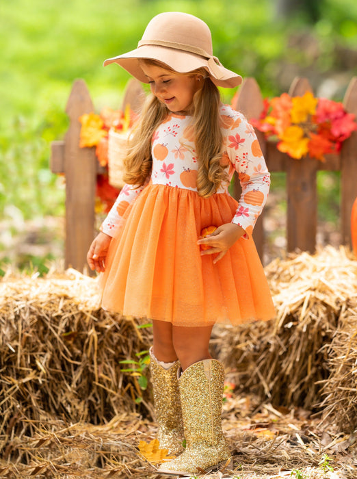 Mia Belle Girls The Best Pick Pumpkin Print Tutu Dress