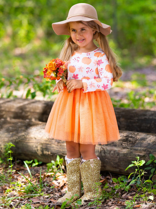 Mia Belle Girls The Best Pick Pumpkin Print Tutu Dress