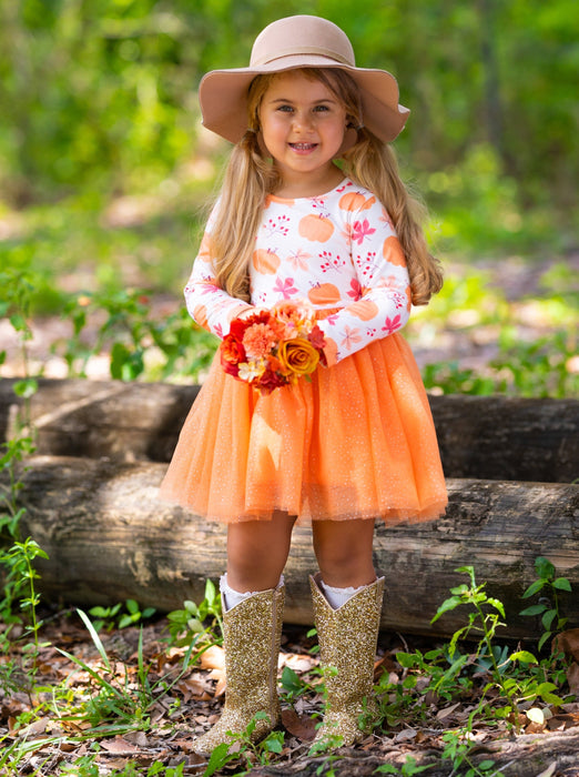 Mia Belle Girls The Best Pick Pumpkin Print Tutu Dress