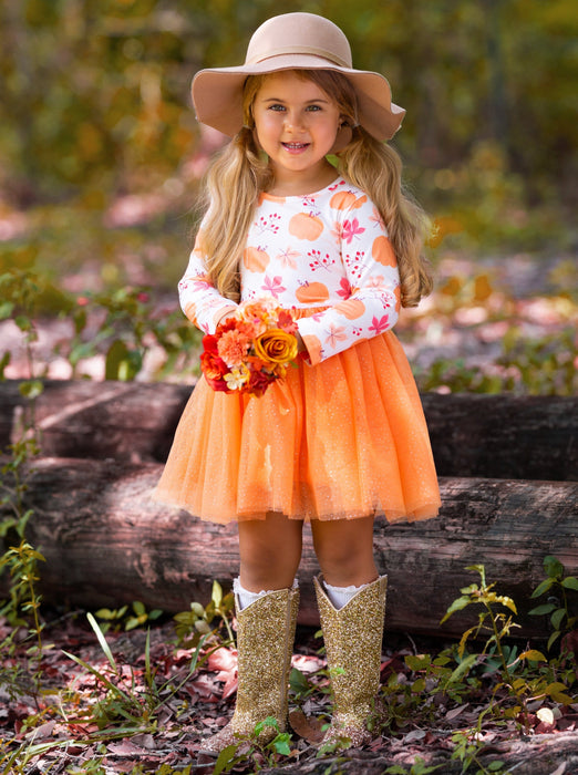 Mia Belle Girls The Best Pick Pumpkin Print Tutu Dress