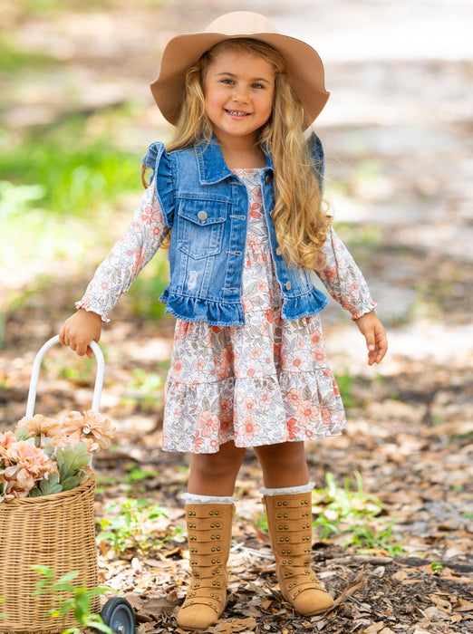 Mia Belle Girls Always In Bloom Denim Vest and Floral Dress Set