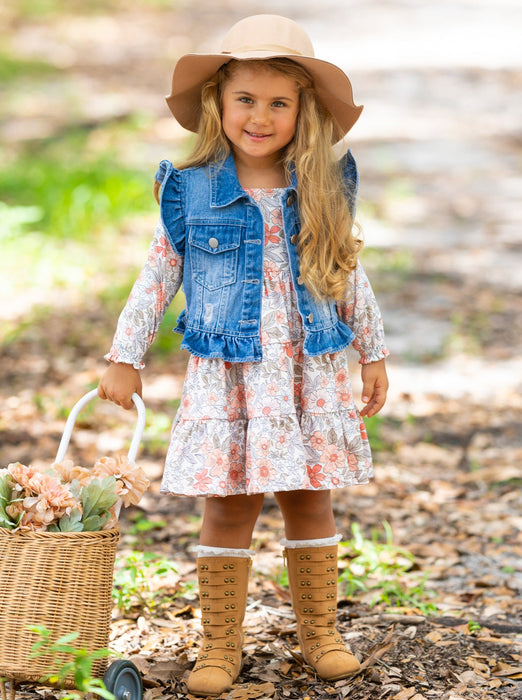 Mia Belle Girls Always In Bloom Denim Vest and Floral Dress Set