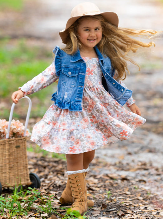 Mia Belle Girls Always In Bloom Denim Vest and Floral Dress Set