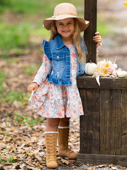 Mia Belle Girls Always In Bloom Denim Vest and Floral Dress Set