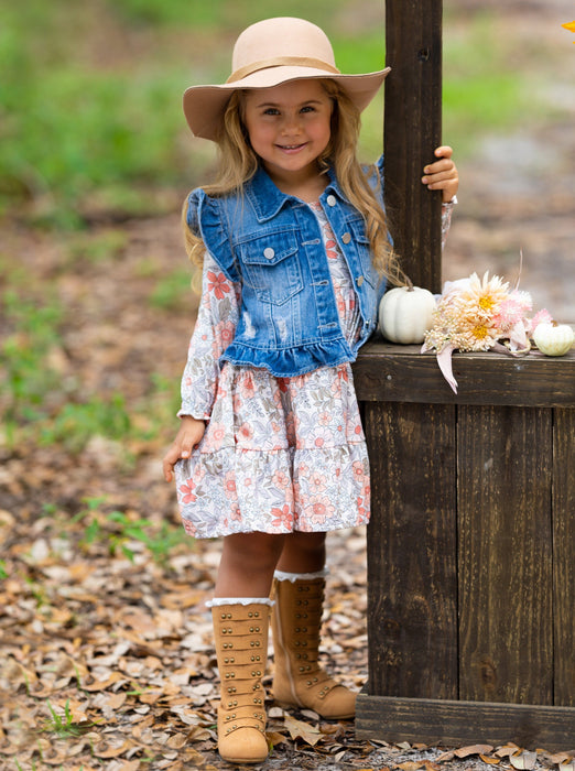 Mia Belle Girls Always In Bloom Denim Vest and Floral Dress Set