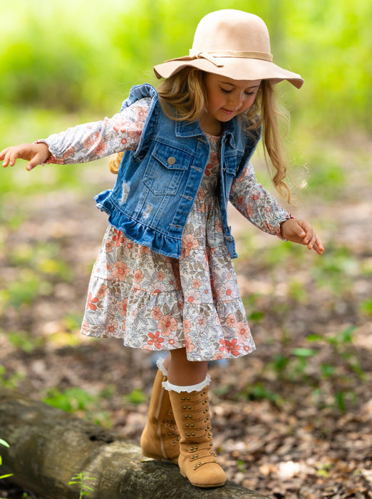 Mia Belle Girls Always In Bloom Denim Vest and Floral Dress Set