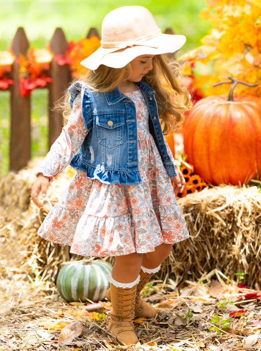 Mia Belle Girls Always In Bloom Denim Vest and Floral Dress Set