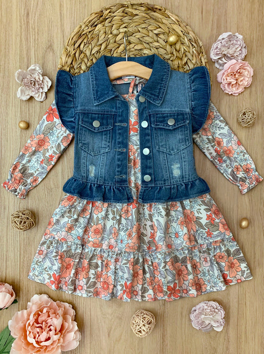 Mia Belle Girls Always In Bloom Denim Vest and Floral Dress Set