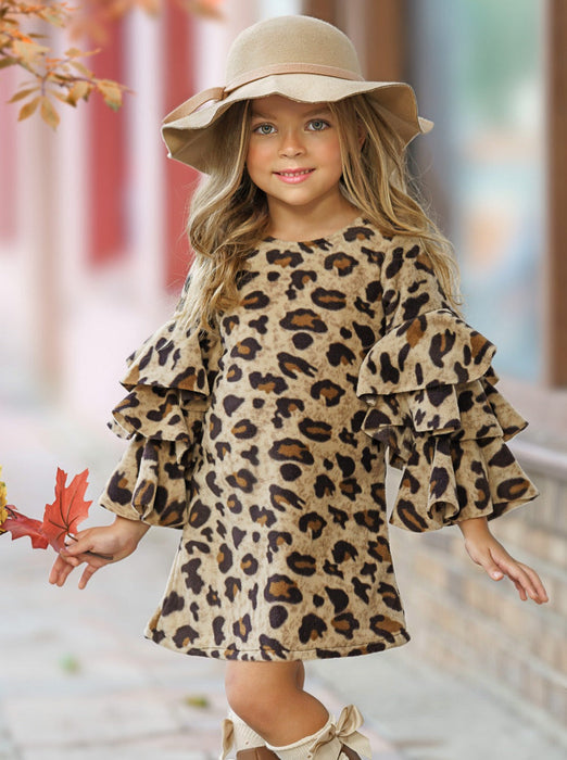 Mia Belle Girls Spots In Style Animal Print Bell Sleeve Dress